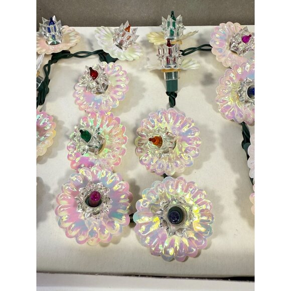 Christmas Tree Lights Vintage Santa Trim 20 Fancy Light Set Iridescent Flowers - Picture 15 of 16
